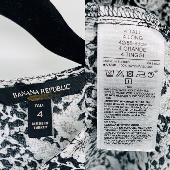 Banana Republic Womens Dress Size 4 Tall Black Floral Keyhole Long Sleeve Mini - Picture 7 of 11